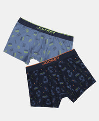 Super Combed Cotton Elastane Stretch Printed Trunk with Ultrasoft Waistband - Navy & Frost (Pack of 2)
