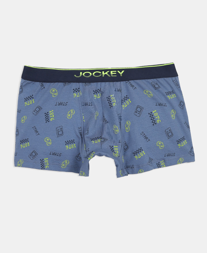 Super Combed Cotton Elastane Stretch Printed Trunk with Ultrasoft Waistband - Navy & Frost (Pack of 2)