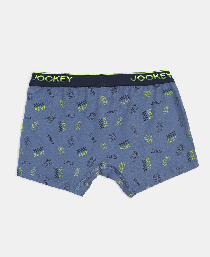 Super Combed Cotton Elastane Stretch Printed Trunk with Ultrasoft Waistband - Navy & Frost (Pack of 2)