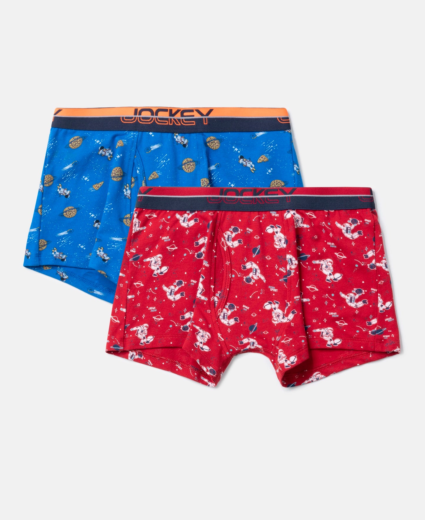 Super Combed Cotton Elastane Stretch Printed Trunk with Ultrasoft Waistband - Rich Royal Blue & Chilli Pepper (Pack of 2)
