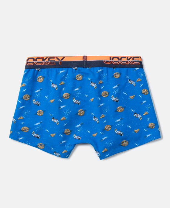 Super Combed Cotton Elastane Stretch Printed Trunk with Ultrasoft Waistband - Rich Royal Blue & Chilli Pepper (Pack of 2)