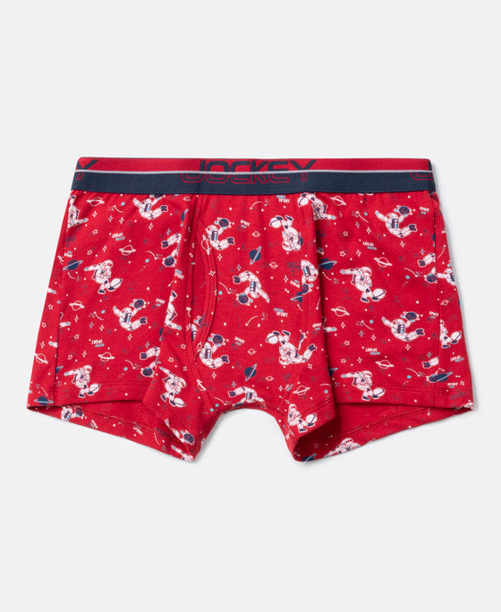 Super Combed Cotton Elastane Stretch Printed Trunk with Ultrasoft Waistband - Rich Royal Blue & Chilli Pepper (Pack of 2)