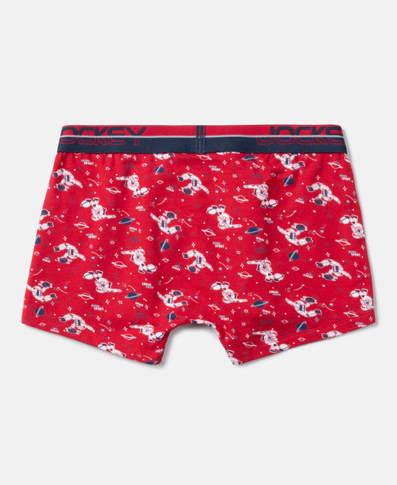 Super Combed Cotton Elastane Stretch Printed Trunk with Ultrasoft Waistband - Rich Royal Blue & Chilli Pepper (Pack of 2)
