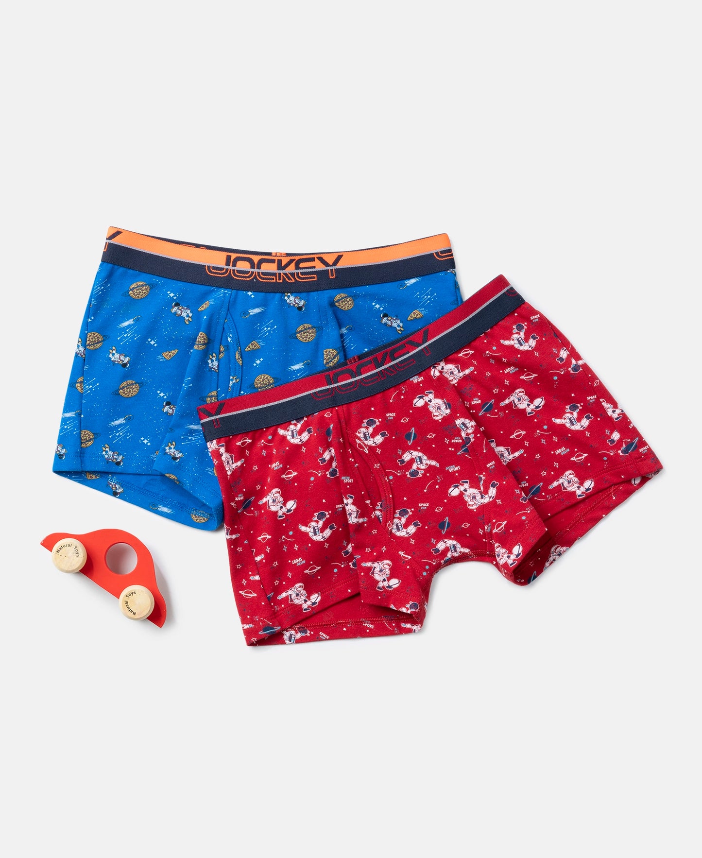 Super Combed Cotton Elastane Stretch Printed Trunk with Ultrasoft Waistband - Rich Royal Blue & Chilli Pepper (Pack of 2)