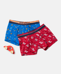 Super Combed Cotton Elastane Stretch Printed Trunk with Ultrasoft Waistband - Rich Royal Blue & Chilli Pepper (Pack of 2)