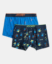 Super Combed Cotton Elastane Stretch Printed Trunk with Ultrasoft Waistband - Rich Royal Blue & Navy (Pack of 2)
