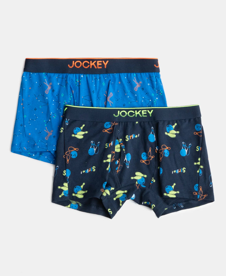 Super Combed Cotton Elastane Stretch Printed Trunk with Ultrasoft Waistband - Rich Royal Blue & Navy (Pack of 2)