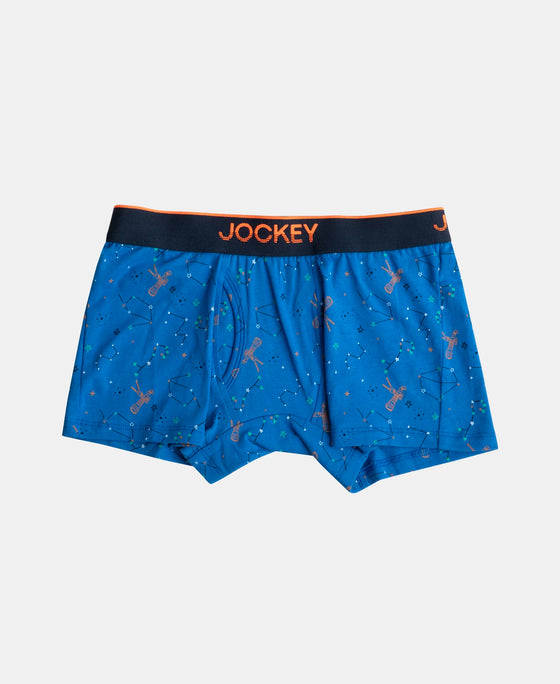Super Combed Cotton Elastane Stretch Printed Trunk with Ultrasoft Waistband - Rich Royal Blue & Navy (Pack of 2)