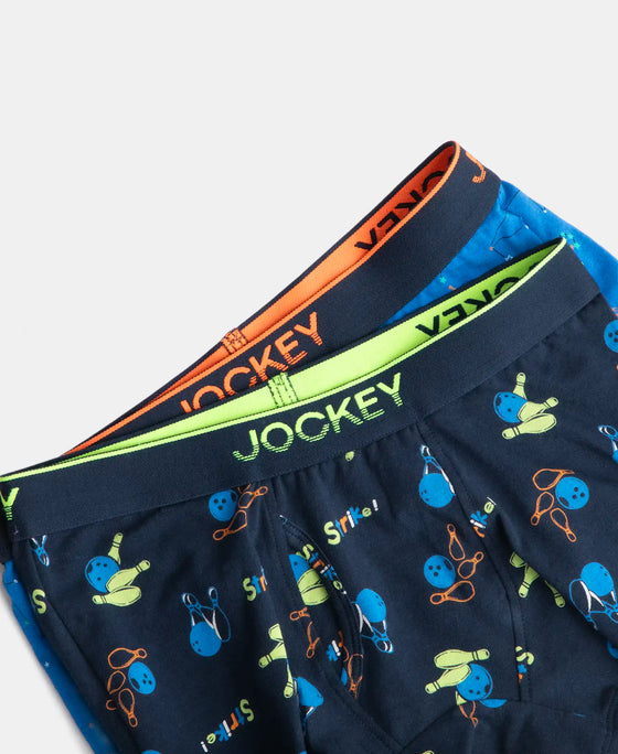 Super Combed Cotton Elastane Stretch Printed Trunk with Ultrasoft Waistband - Rich Royal Blue & Navy (Pack of 2)