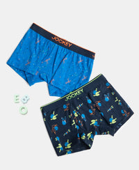 Super Combed Cotton Elastane Stretch Printed Trunk with Ultrasoft Waistband - Rich Royal Blue & Navy (Pack of 2)