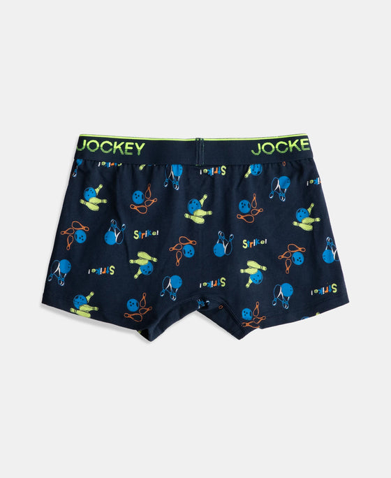 Super Combed Cotton Elastane Stretch Printed Trunk with Ultrasoft Waistband - Rich Royal Blue & Navy (Pack of 2)