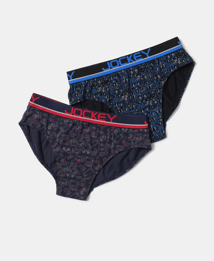 Super Combed Cotton Elastane Stretch Printed Brief with Ultrasoft Waistband - Assorted Color & Prints (Pack of 2)