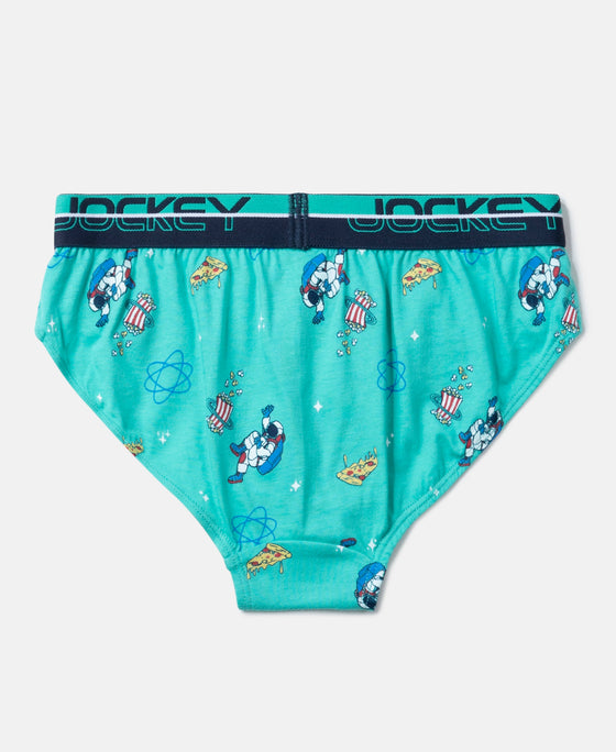 Super Combed Cotton Elastane Stretch Printed Brief with Ultrasoft Waistband - Billiard Green & Black (Pack of 2)