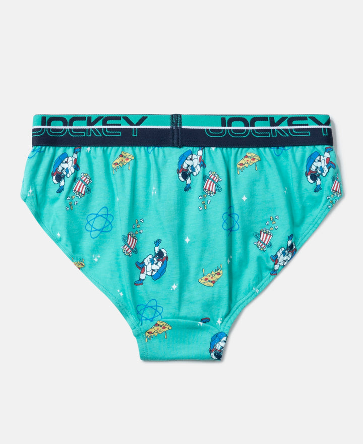 Super Combed Cotton Elastane Stretch Printed Brief with Ultrasoft Waistband - Billiard Green & Black (Pack of 2)