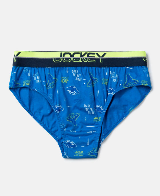 Super Combed Cotton Elastane Stretch Printed Brief with Ultrasoft Waistband - Billiard Green & Rich Royal Blue (Pack of 2)
