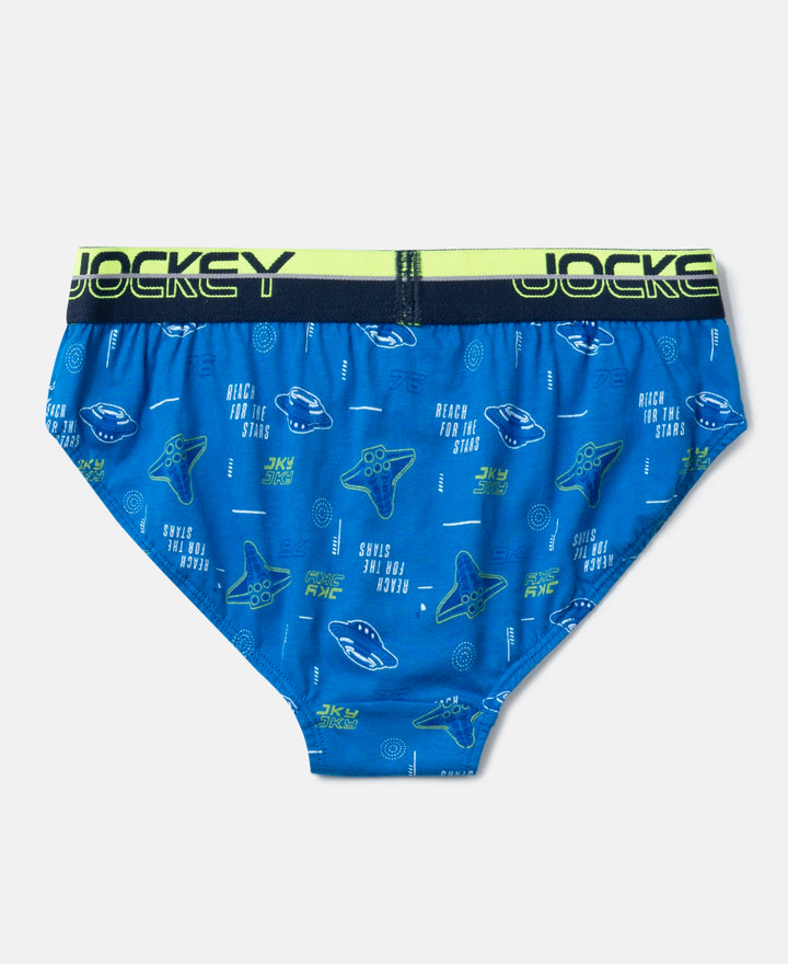Super Combed Cotton Elastane Stretch Printed Brief with Ultrasoft Waistband - Billiard Green & Rich Royal Blue (Pack of 2)