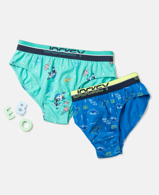 Super Combed Cotton Elastane Stretch Printed Brief with Ultrasoft Waistband - Billiard Green & Rich Royal Blue (Pack of 2)