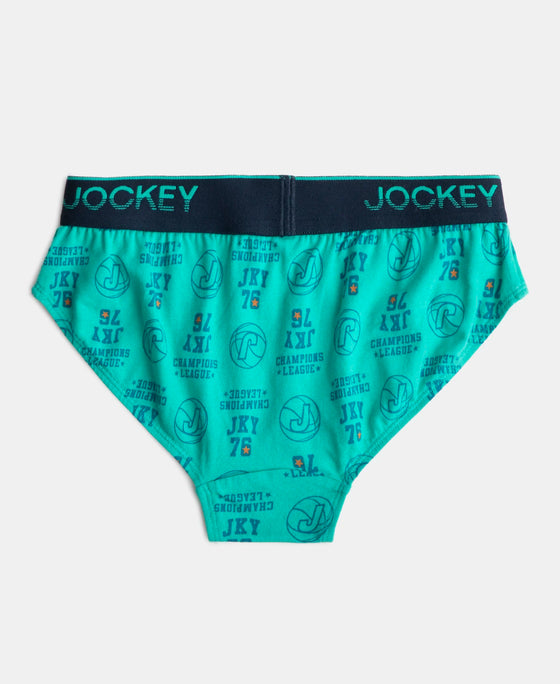 Super Combed Cotton Elastane Stretch Printed Brief with Ultrasoft Waistband - Black & Billiard Green (Pack of 2)