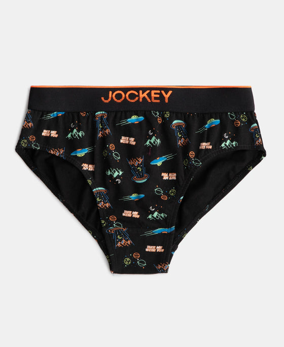 Super Combed Cotton Elastane Stretch Printed Brief with Ultrasoft Waistband - Black & Billiard Green (Pack of 2)