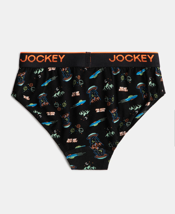 Super Combed Cotton Elastane Stretch Printed Brief with Ultrasoft Waistband - Black & Billiard Green (Pack of 2)
