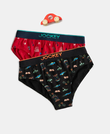 Super Combed Cotton Elastane Stretch Printed Brief with Ultrasoft Waistband - Chilli Pepper & Black (Pack of 2)