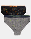 Super Combed Cotton Elastane Stretch Printed Brief with Ultrasoft Waistband - Grey & Black (Pack of 2)