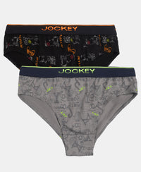 Super Combed Cotton Elastane Stretch Printed Brief with Ultrasoft Waistband - Grey & Black (Pack of 2)