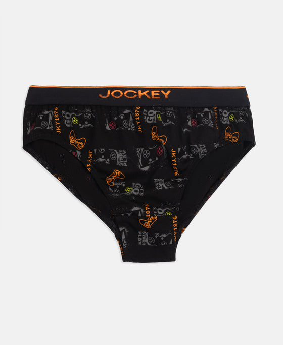 Super Combed Cotton Elastane Stretch Printed Brief with Ultrasoft Waistband - Grey & Black (Pack of 2)
