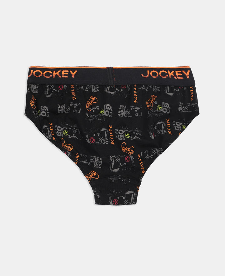 Super Combed Cotton Elastane Stretch Printed Brief with Ultrasoft Waistband - Grey & Black (Pack of 2)