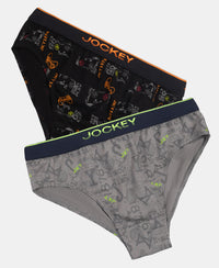 Super Combed Cotton Elastane Stretch Printed Brief with Ultrasoft Waistband - Grey & Black (Pack of 2)