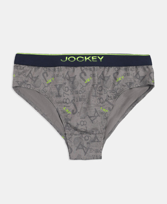 Super Combed Cotton Elastane Stretch Printed Brief with Ultrasoft Waistband - Grey & Black (Pack of 2)