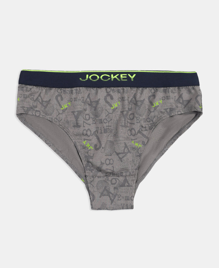 Super Combed Cotton Elastane Stretch Printed Brief with Ultrasoft Waistband - Grey & Black (Pack of 2)