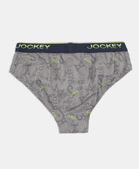 Super Combed Cotton Elastane Stretch Printed Brief with Ultrasoft Waistband - Grey & Black (Pack of 2)