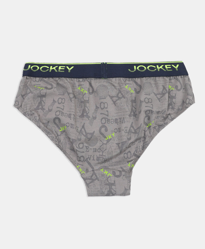 Super Combed Cotton Elastane Stretch Printed Brief with Ultrasoft Waistband - Grey & Black (Pack of 2)
