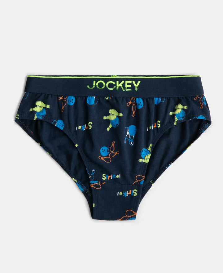 Super Combed Cotton Elastane Stretch Printed Brief with Ultrasoft Waistband - Navy & Billiard Green (Pack of 2)