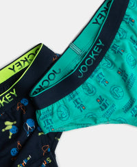 Super Combed Cotton Elastane Stretch Printed Brief with Ultrasoft Waistband - Navy & Billiard Green (Pack of 2)