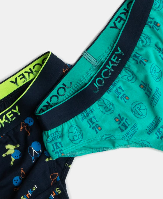 Super Combed Cotton Elastane Stretch Printed Brief with Ultrasoft Waistband - Navy & Billiard Green (Pack of 2)