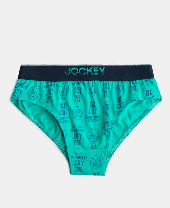 Super Combed Cotton Elastane Stretch Printed Brief with Ultrasoft Waistband - Navy & Billiard Green (Pack of 2)