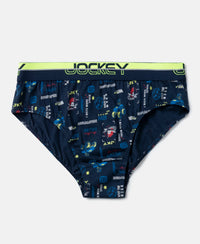 Super Combed Cotton Elastane Stretch Printed Brief with Ultrasoft Waistband - Navy & Chilli Pepper (Pack of 2)