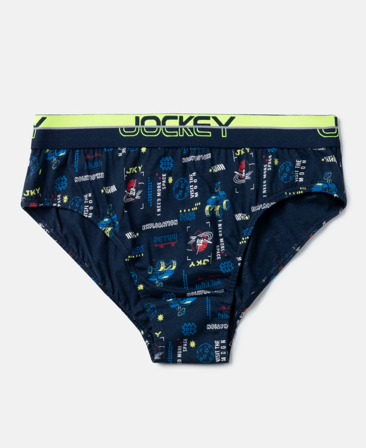 Super Combed Cotton Elastane Stretch Printed Brief with Ultrasoft Waistband - Navy & Chilli Pepper (Pack of 2)