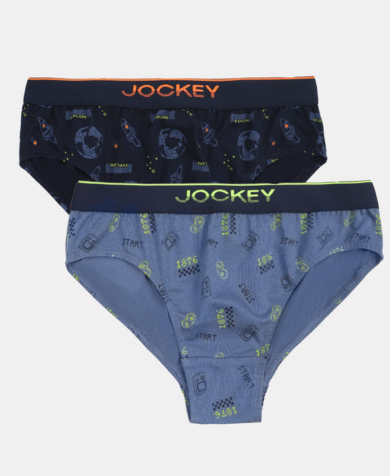 Super Combed Cotton Elastane Stretch Printed Brief with Ultrasoft Waistband - Navy & Frost (Pack of 2)