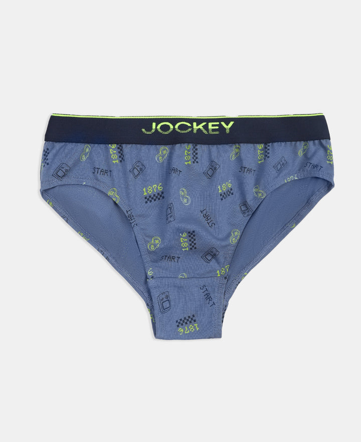 Super Combed Cotton Elastane Stretch Printed Brief with Ultrasoft Waistband - Navy & Frost (Pack of 2)