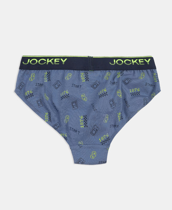 Super Combed Cotton Elastane Stretch Printed Brief with Ultrasoft Waistband - Navy & Frost (Pack of 2)