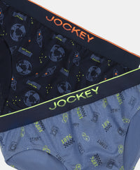 Super Combed Cotton Elastane Stretch Printed Brief with Ultrasoft Waistband - Navy & Frost (Pack of 2)
