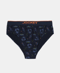 Super Combed Cotton Elastane Stretch Printed Brief with Ultrasoft Waistband - Navy & Frost (Pack of 2)
