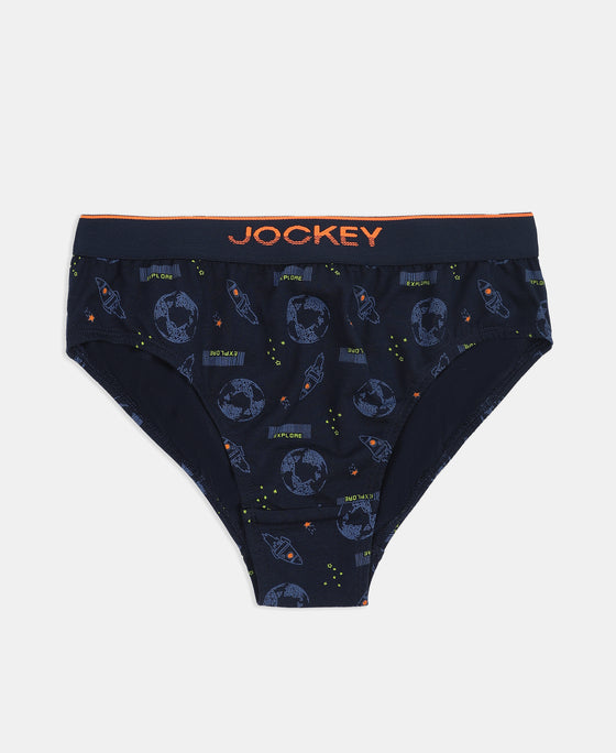 Super Combed Cotton Elastane Stretch Printed Brief with Ultrasoft Waistband - Navy & Frost (Pack of 2)
