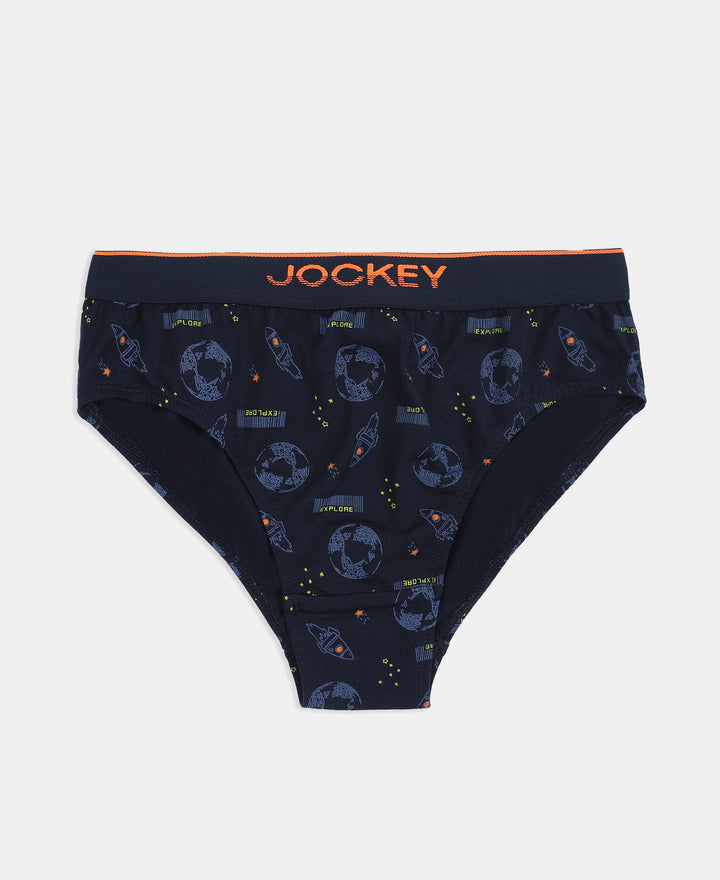 Super Combed Cotton Elastane Stretch Printed Brief with Ultrasoft Waistband - Navy & Frost (Pack of 2)