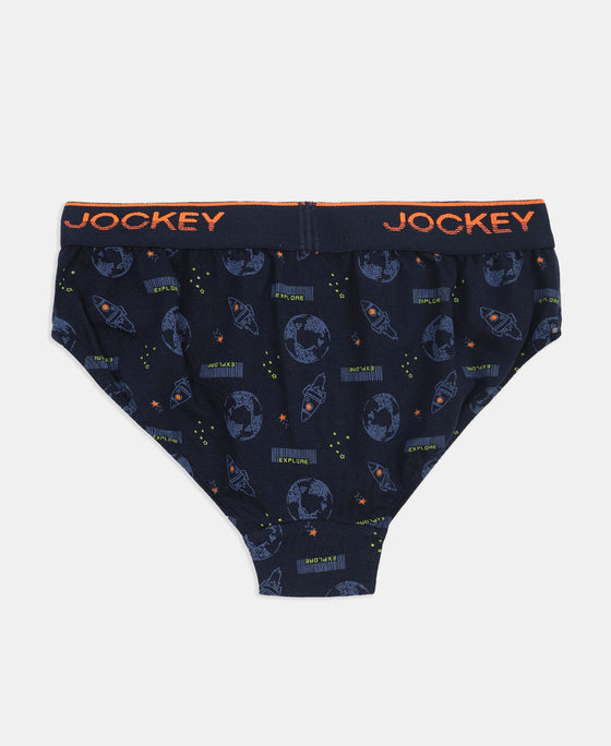 Super Combed Cotton Elastane Stretch Printed Brief with Ultrasoft Waistband - Navy & Frost (Pack of 2)