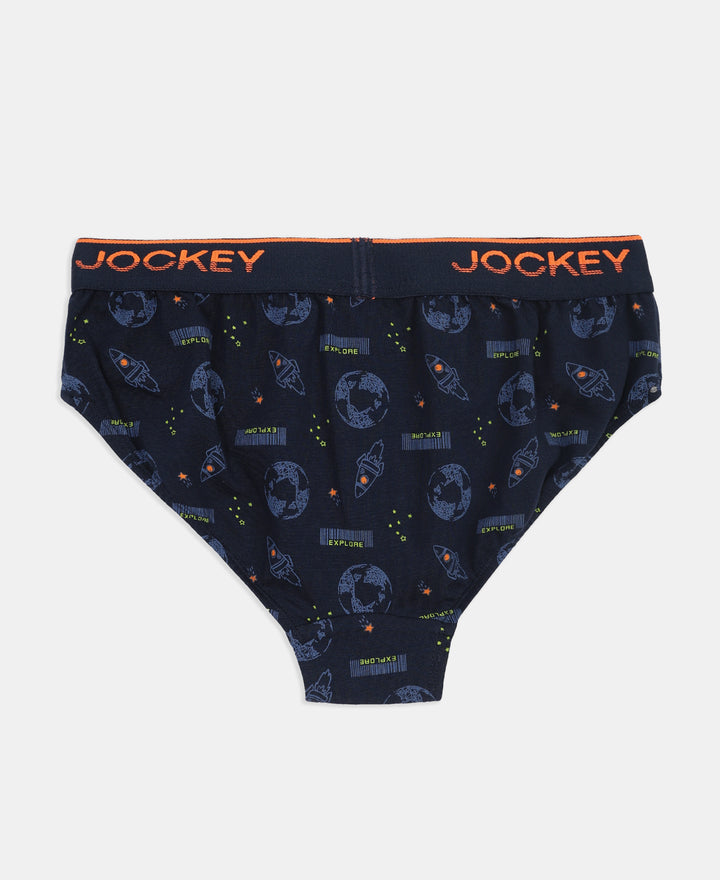 Super Combed Cotton Elastane Stretch Printed Brief with Ultrasoft Waistband - Navy & Frost (Pack of 2)