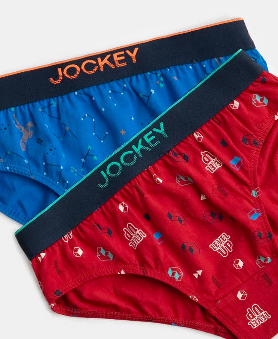 Super Combed Cotton Elastane Stretch Printed Brief with Ultrasoft Waistband - Chilli Pepper & Rich Royal Blue (Pack of 2)